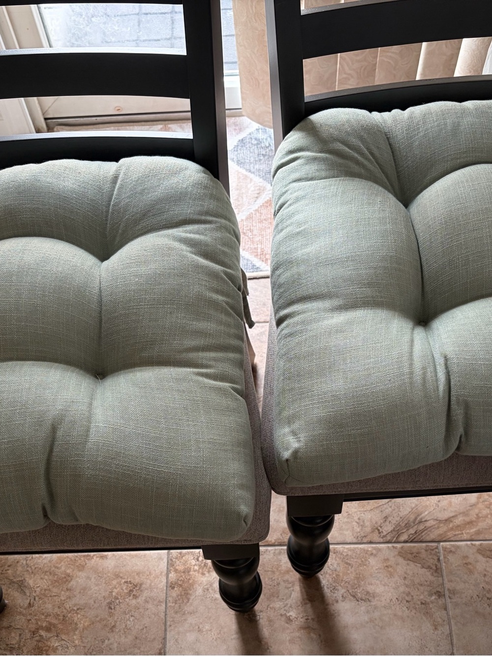Set of 2 Tufted Dining Chair Cushions in Sage Green - 21” long 19” wide